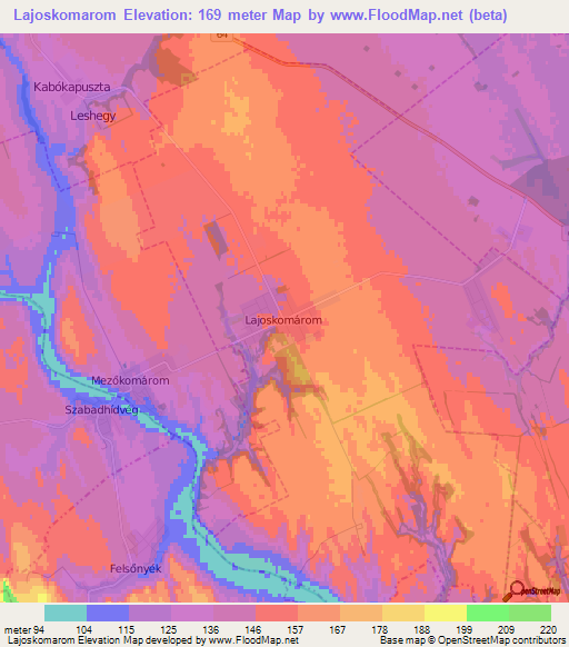 Lajoskomarom,Hungary Elevation Map