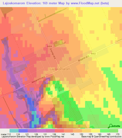 Lajoskomarom,Hungary Elevation Map