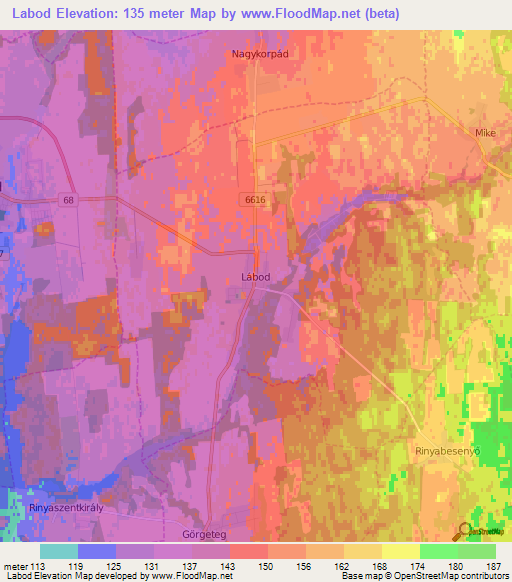 Labod,Hungary Elevation Map
