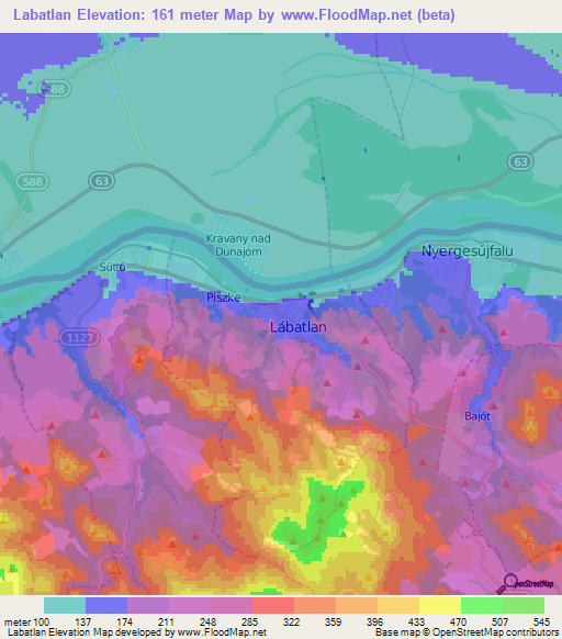 Labatlan,Hungary Elevation Map