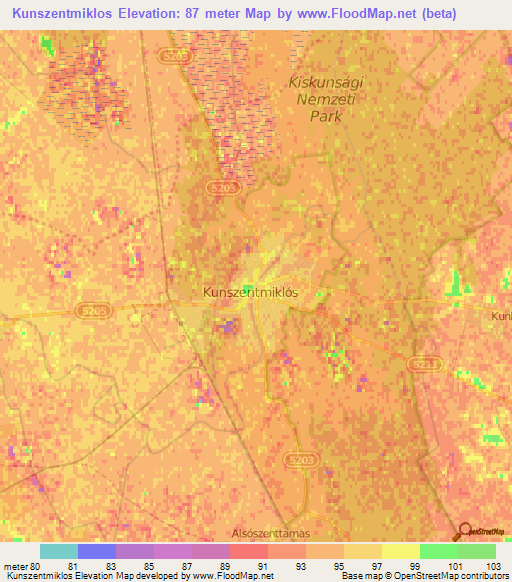 Kunszentmiklos,Hungary Elevation Map