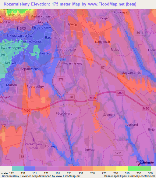 Kozarmisleny,Hungary Elevation Map