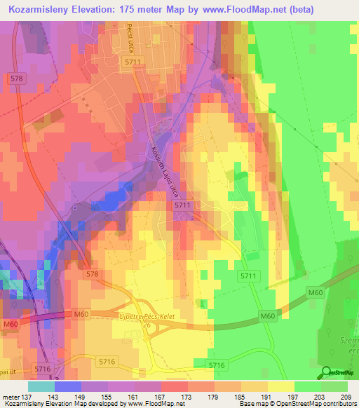 Kozarmisleny,Hungary Elevation Map