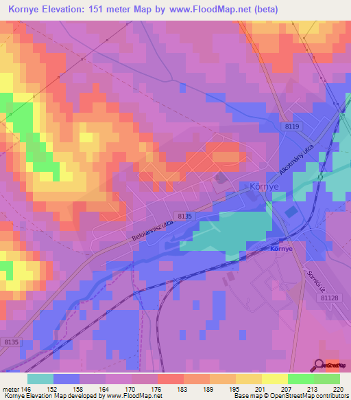 Kornye,Hungary Elevation Map