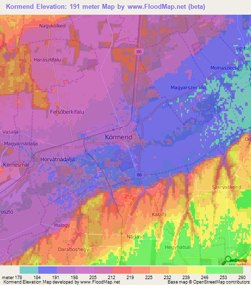 Kormend,Hungary Elevation Map
