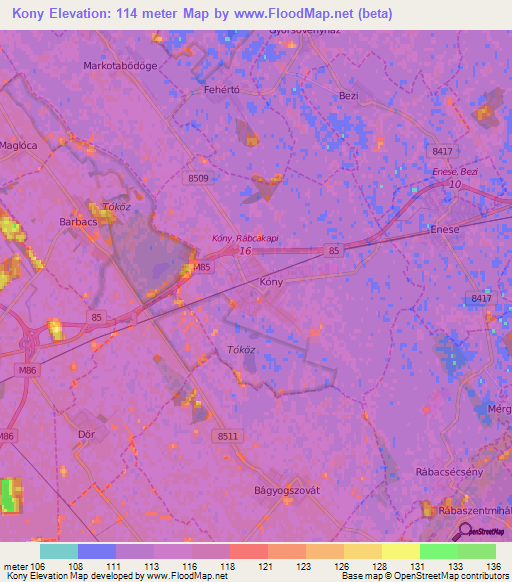 Kony,Hungary Elevation Map