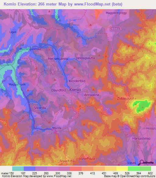 Komlo,Hungary Elevation Map