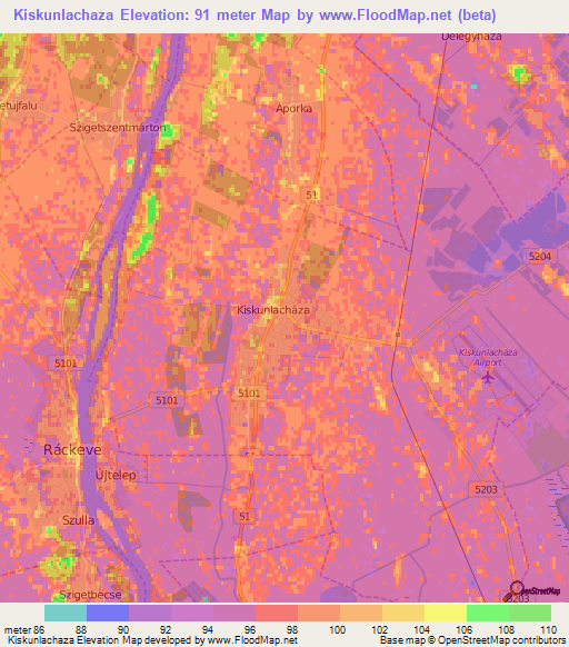 Kiskunlachaza,Hungary Elevation Map