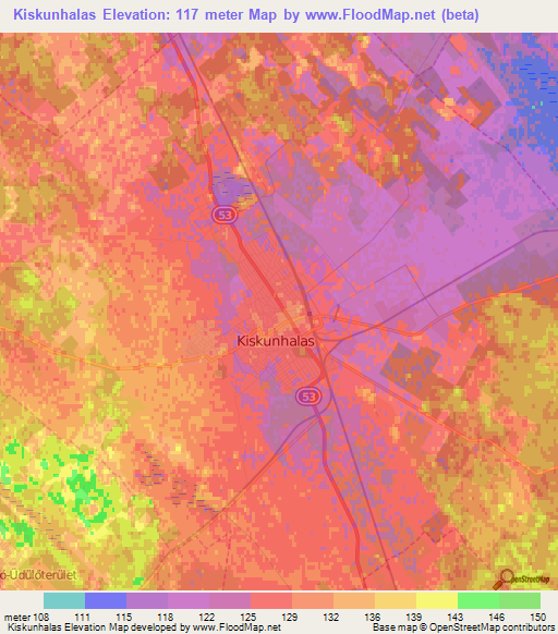 Kiskunhalas,Hungary Elevation Map