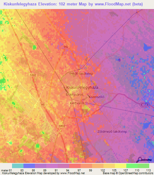 Kiskunfelegyhaza,Hungary Elevation Map