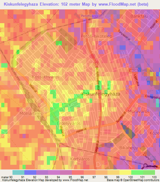 Kiskunfelegyhaza,Hungary Elevation Map