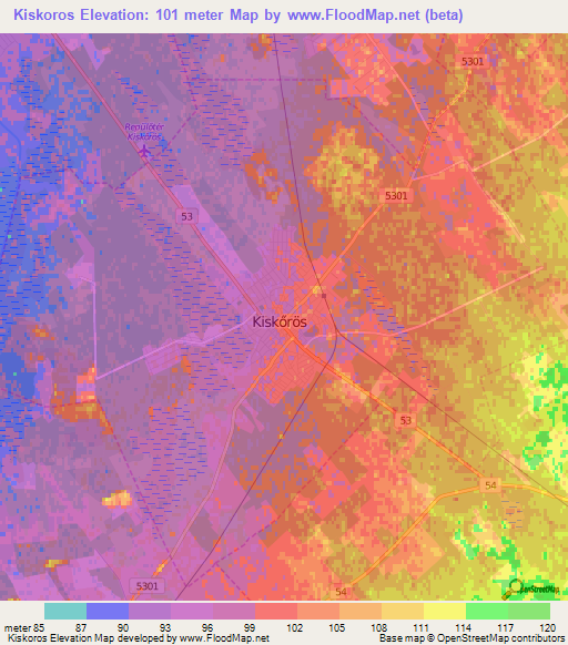 Kiskoros,Hungary Elevation Map