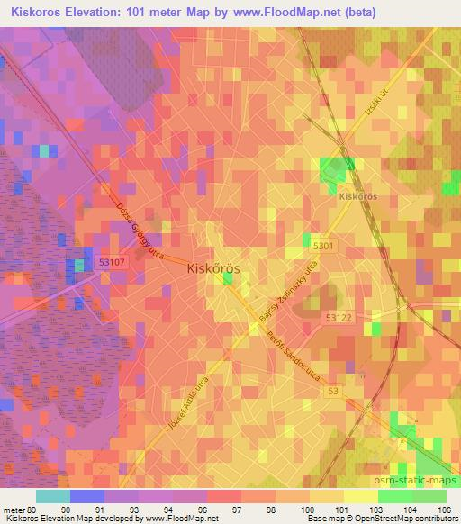 Kiskoros,Hungary Elevation Map