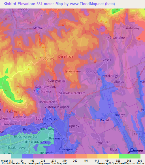 Kishird,Hungary Elevation Map