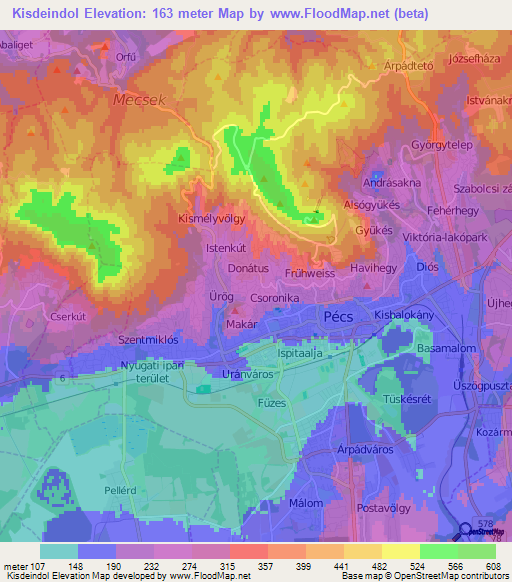 Kisdeindol,Hungary Elevation Map