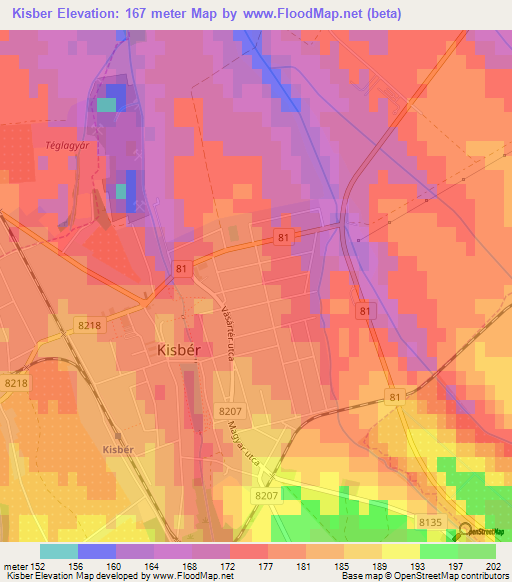 Kisber,Hungary Elevation Map