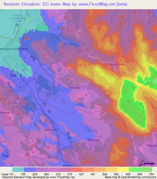 Kesztolc,Hungary Elevation Map