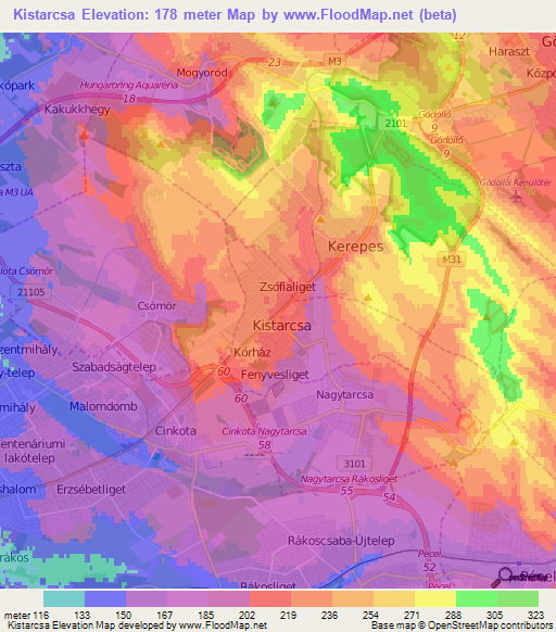Kistarcsa,Hungary Elevation Map