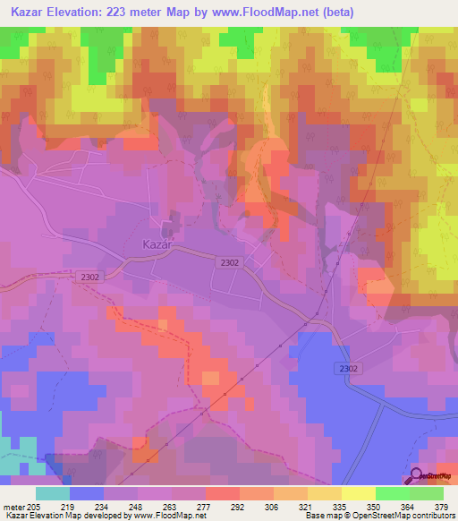 Kazar,Hungary Elevation Map