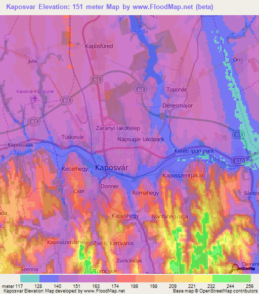 Kaposvar,Hungary Elevation Map