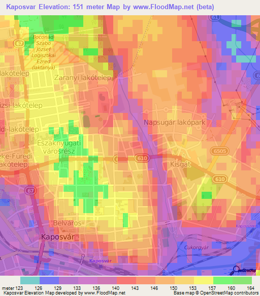 Kaposvar,Hungary Elevation Map