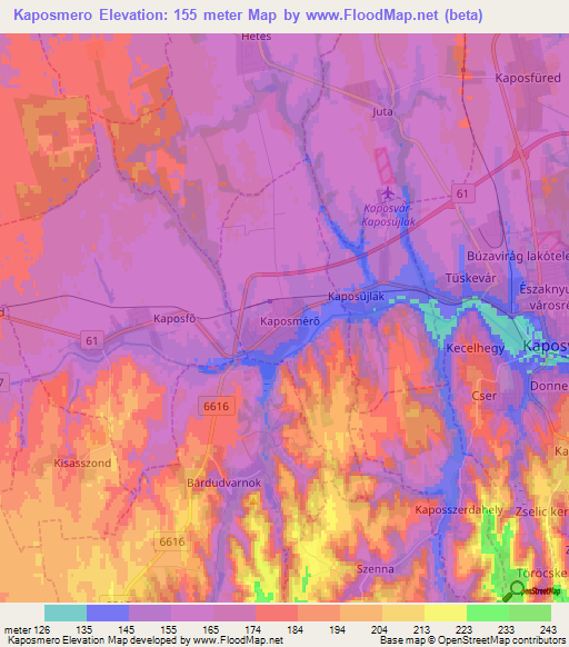 Kaposmero,Hungary Elevation Map