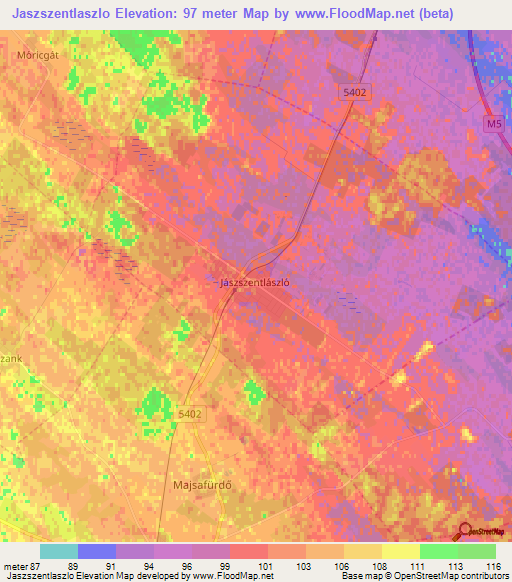 Jaszszentlaszlo,Hungary Elevation Map