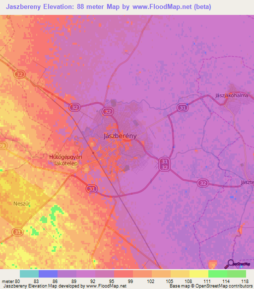 Jaszbereny,Hungary Elevation Map