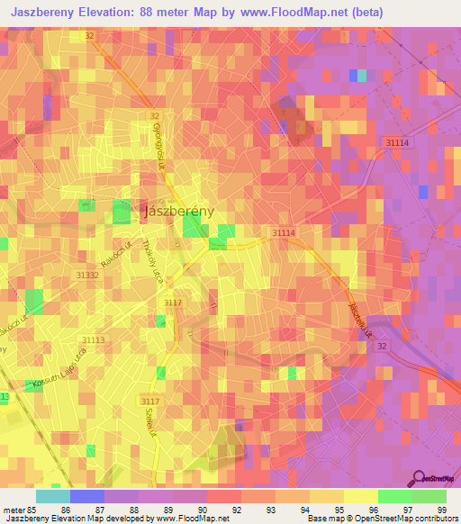 Jaszbereny,Hungary Elevation Map