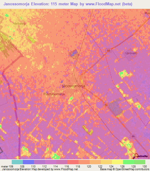 Janossomorja,Hungary Elevation Map