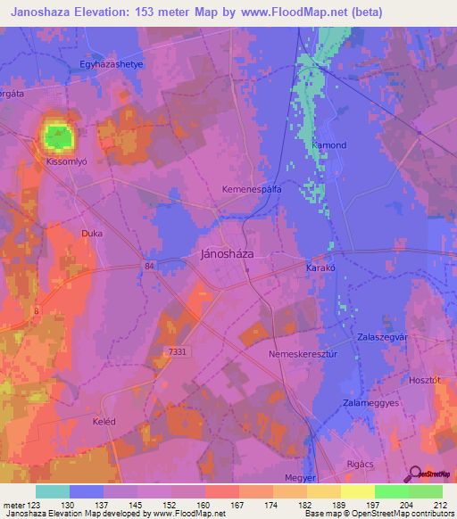 Janoshaza,Hungary Elevation Map