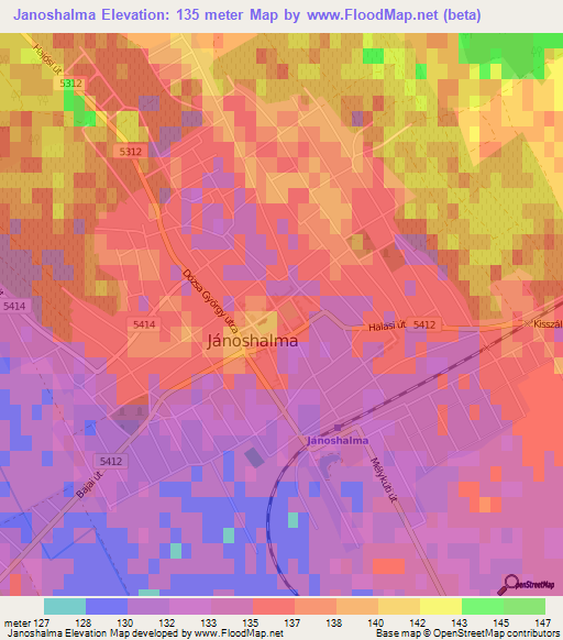 Janoshalma,Hungary Elevation Map