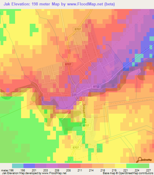 Jak,Hungary Elevation Map