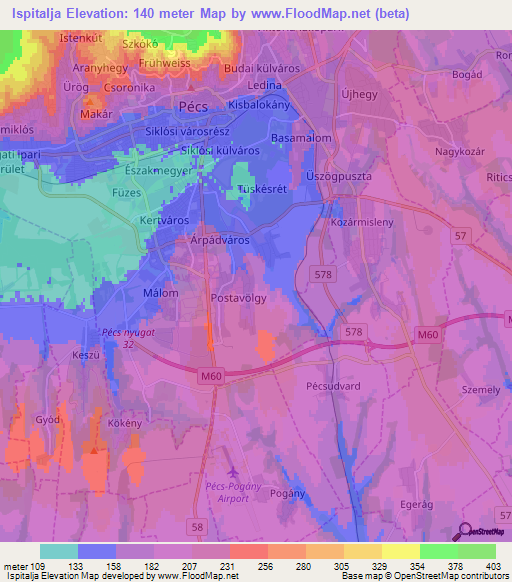 Ispitalja,Hungary Elevation Map