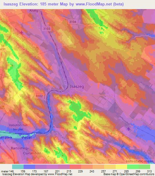 Isaszeg,Hungary Elevation Map