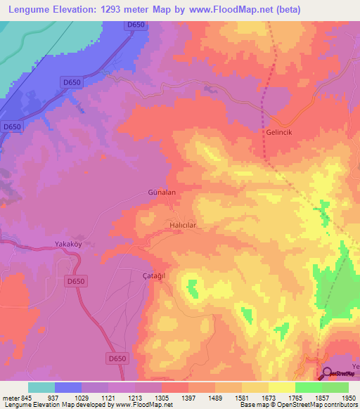 Lengume,Turkey Elevation Map