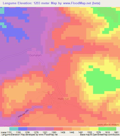 Lengume,Turkey Elevation Map