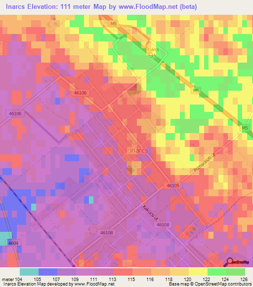Inarcs,Hungary Elevation Map