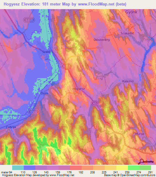Hogyesz,Hungary Elevation Map