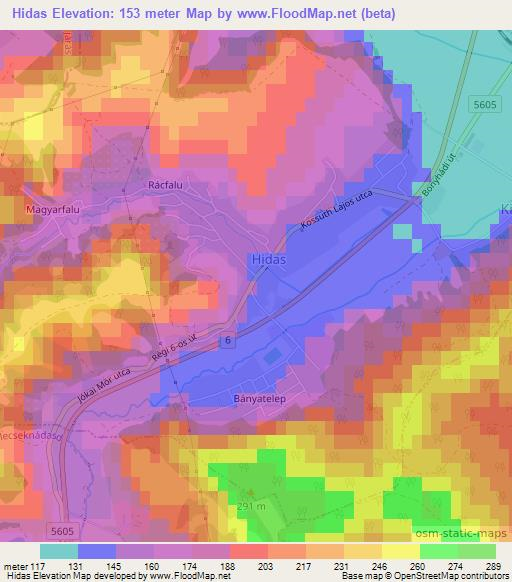 Hidas,Hungary Elevation Map