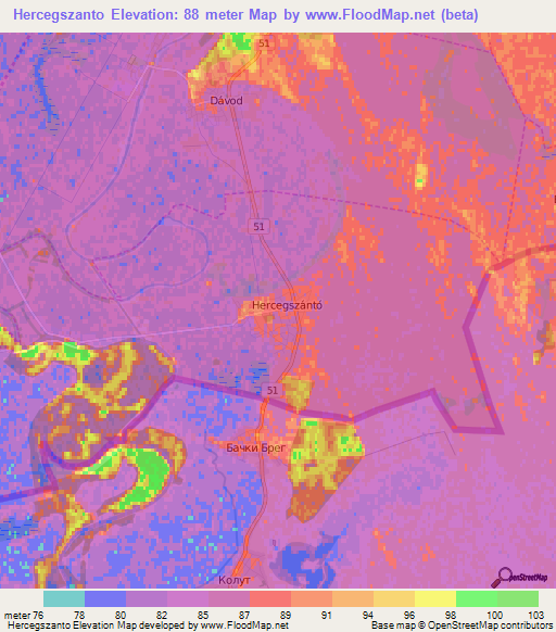 Hercegszanto,Hungary Elevation Map
