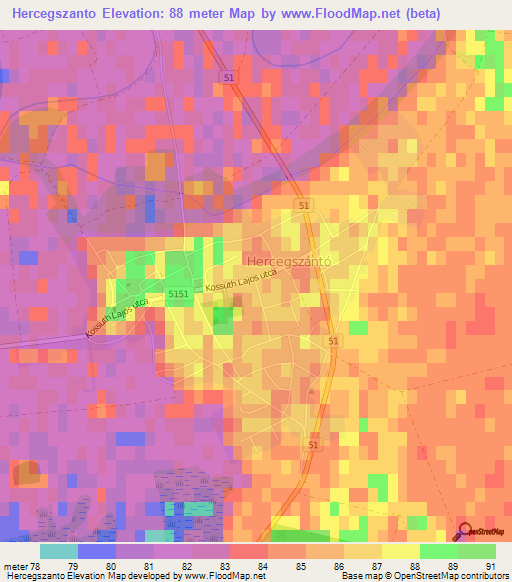 Hercegszanto,Hungary Elevation Map