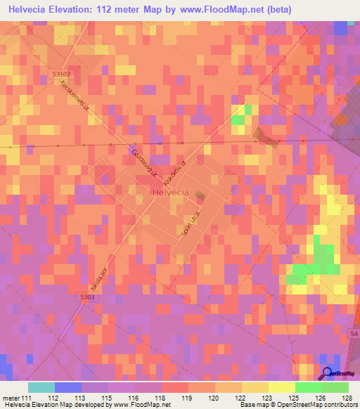 Helvecia,Hungary Elevation Map
