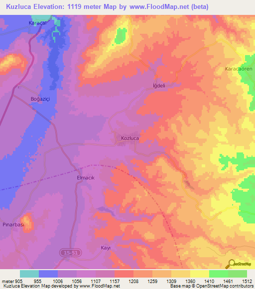 Kuzluca,Turkey Elevation Map