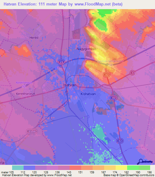 Hatvan,Hungary Elevation Map