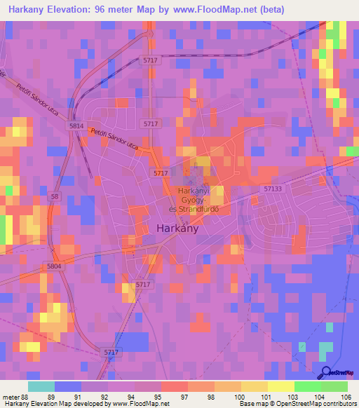Harkany,Hungary Elevation Map