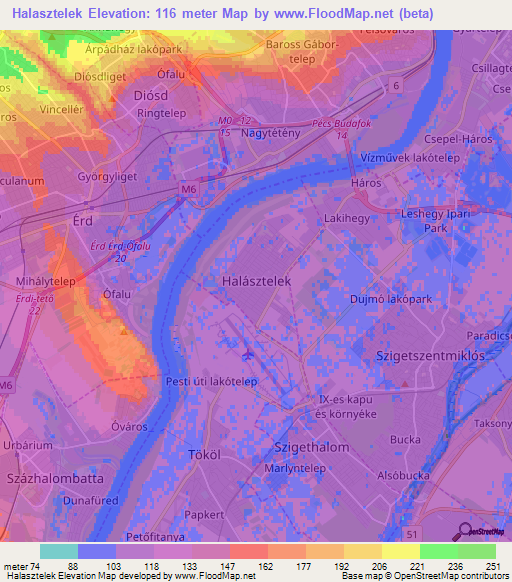 Halasztelek,Hungary Elevation Map
