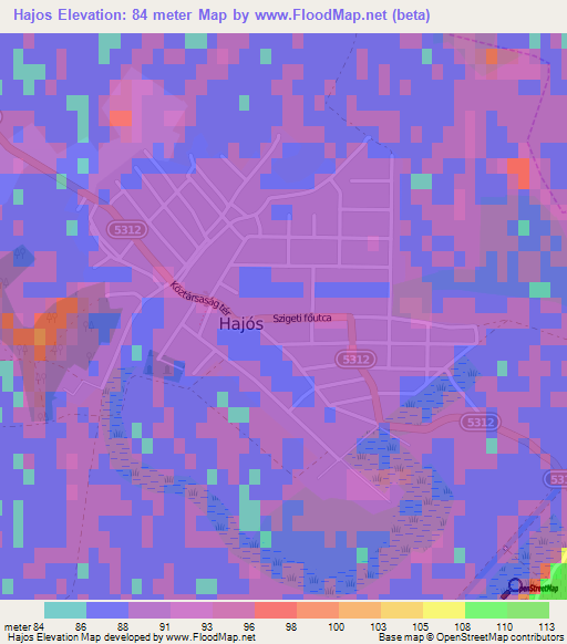 Hajos,Hungary Elevation Map