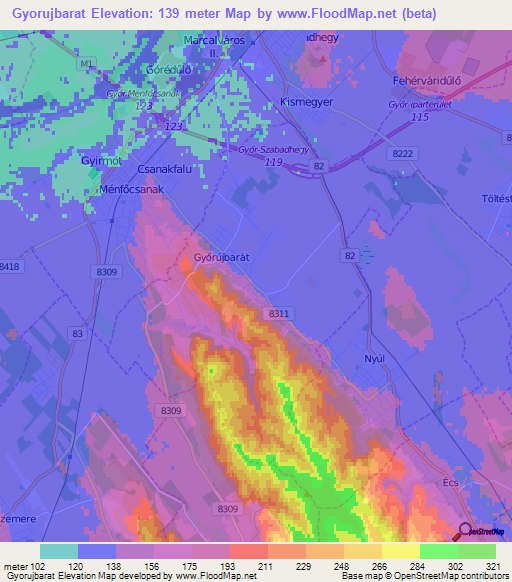 Gyorujbarat,Hungary Elevation Map
