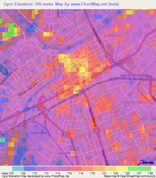 Gyor,Hungary Elevation Map